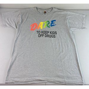 D.A.R.E TO KEEP KIDS OFF DRUGS NEON RAINBOW Gray COTTON T-SHIRT Sz L Large